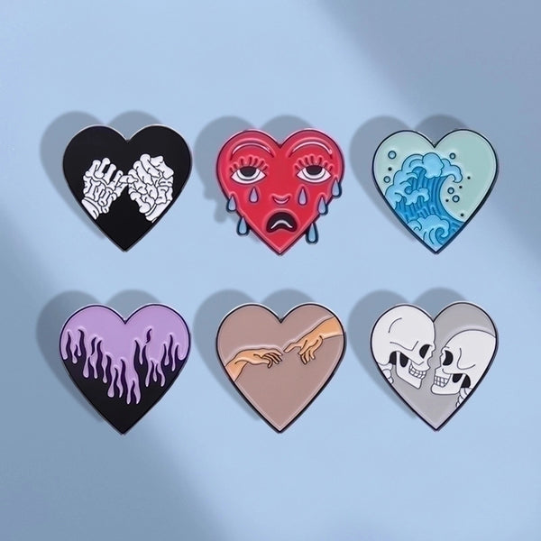 Cartoon Style Cute Sea Wave Heart Shape Skull Alloy Stoving Varnish Unisex Brooches