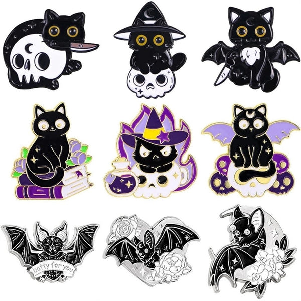 Cartoon Style Funny Cool Style Cat Bat Skull Alloy Stamping Stoving Varnish Plating Unisex Corsage Brooches Collar Pin