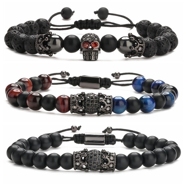 Casual Streetwear Crown Rope Tiger Eye Inlay Zircon Men's Bracelets