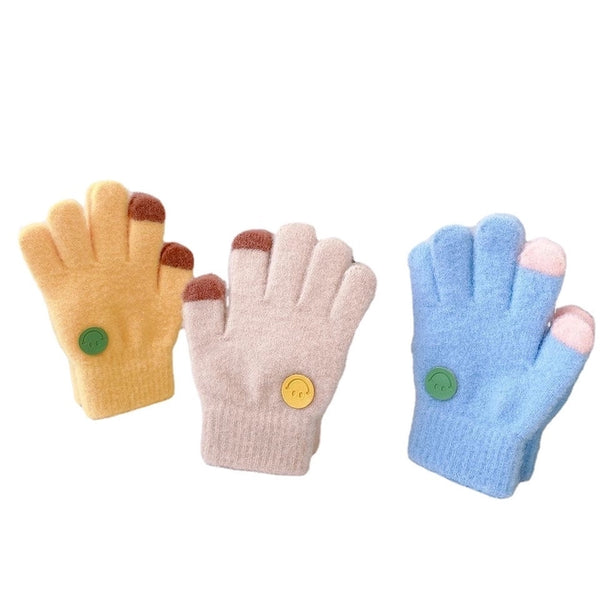 Children's Gloves Thin Boys Baby Boys Girls Winter Girls Five Fingers Warm Smiling Face Primary School Students Winter