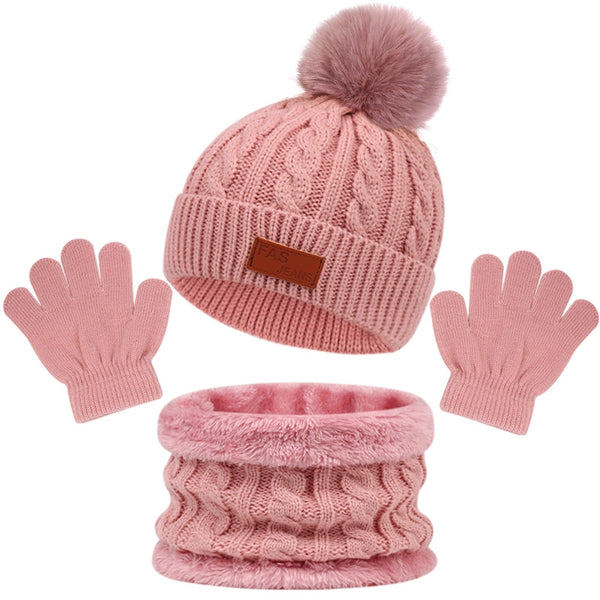 Children's Hat Scarf Gloves Three-piece Autumn And Winter New Single Ball Color Ball Baby Hat