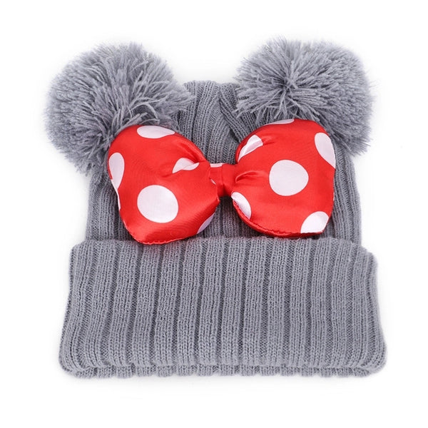 Children Unisex Basic Simple Style Polka Dots Bowknot Eaveless Wool Cap