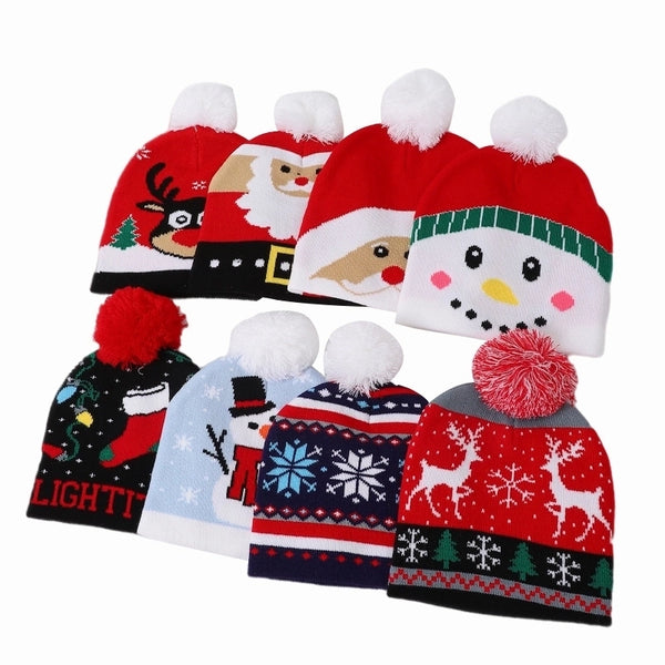 Children Unisex Cute Santa Claus Snowman Snowflake Plush Eaveless Wool Cap