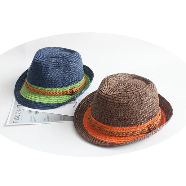 Children Unisex Fashion Color Block Crimping Straw Hat