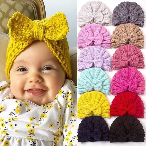 Children Unisex Fashion Solid Color Bow Knot Knitted Wool Cap