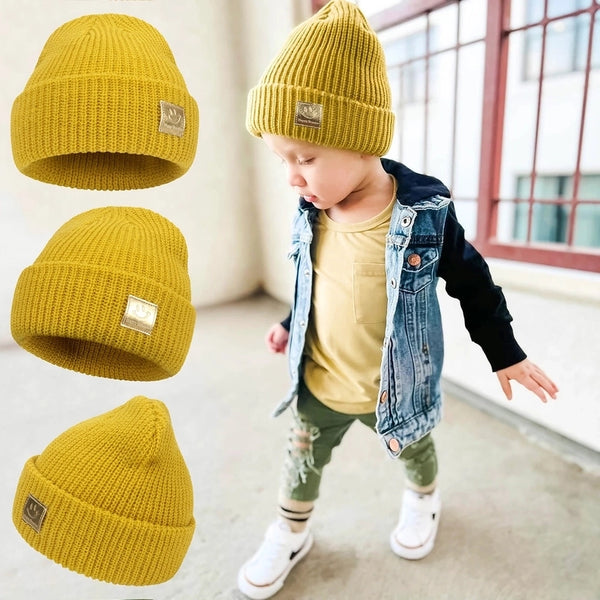 Children Unisex Fashion Solid Color Braid Wool Cap