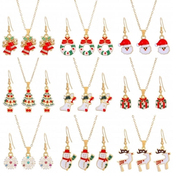 Christmas Classic Style Christmas Hat Christmas Tree Santa Claus Alloy Enamel Plating Inlay Artificial Rhinestones 18k Gold Plated Gold Plated Women's Earrings Necklace