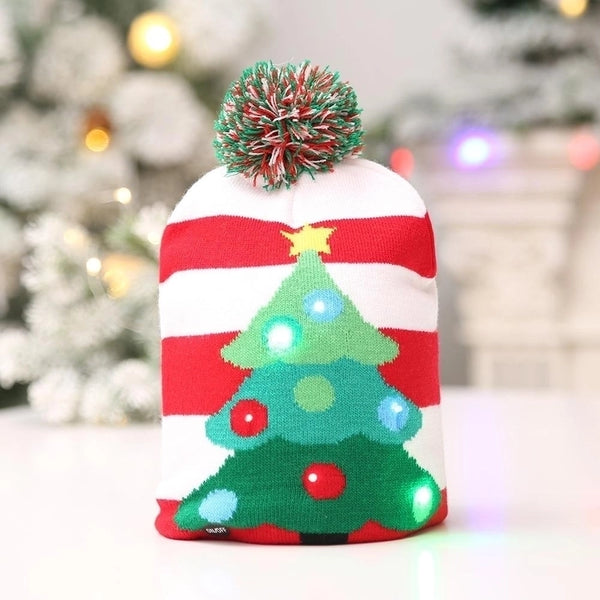 Christmas Knitted Led Lights Christmas Tree Snowman Glowing Hat Nhhb150213