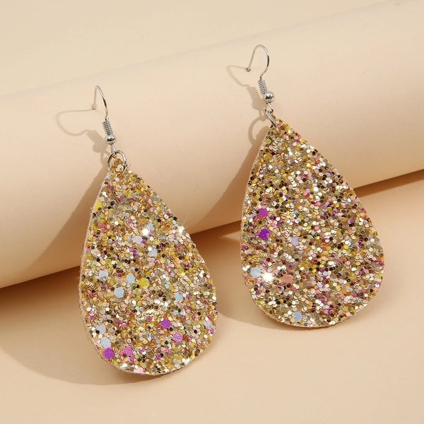 Christmas Leather Pu Sequined Water Drop Earrings Wholesale