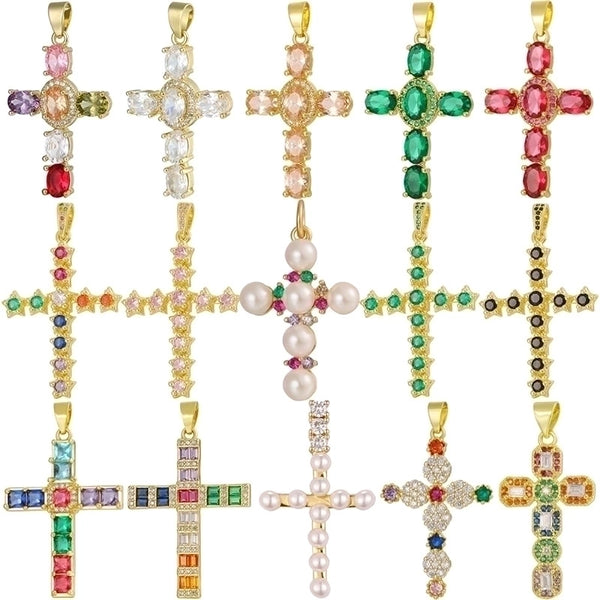 Classic Style Cross Copper Plating Inlay Zircon 18k Gold Plated Charms Jewelry Accessories