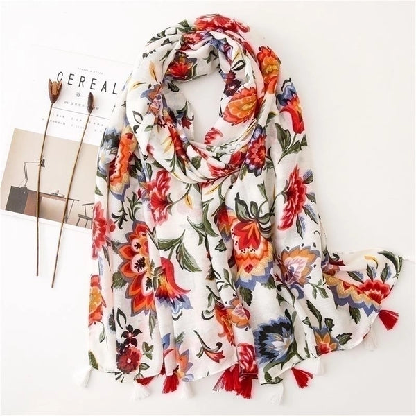 Color Flower Print National Wind Cotton Scarf Scarves Nhgd157609