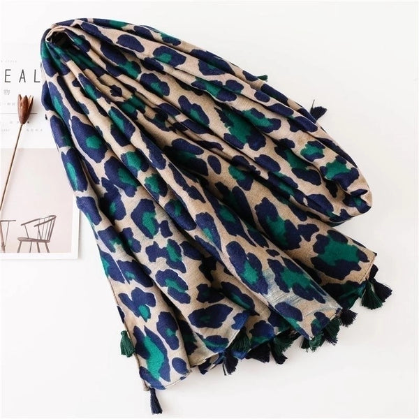 Cotton And Linen Scarf Shawl Dual-use Classic Blue Leopard Long Scarf Scarf Women