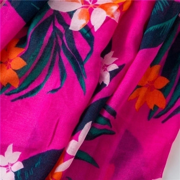 Cotton And Linen Scarf Warm Rose Red Tone Tropical Plant Color Tassel Wholesale Trend