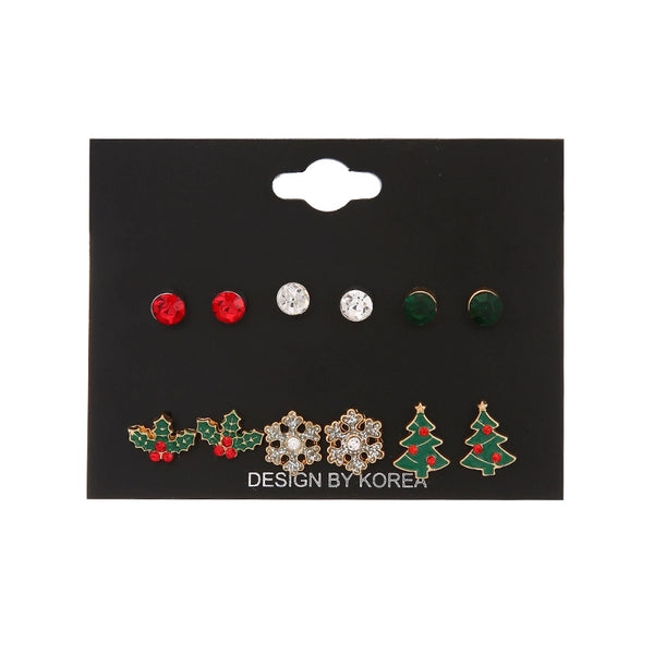 Cute Christmas Tree Snowflake Alloy Plating Inlay Rhinestones Ear Studs 1 Set