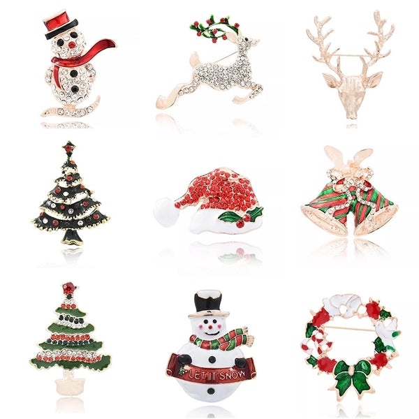 Cute Pin Christmas Tree Snowman Alloy Rhinestone Enamel Women'S Brooches