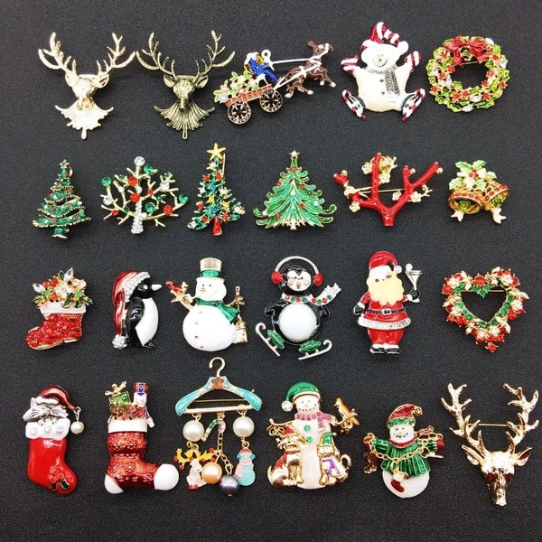 Cute Christmas Tree Snowman Elk Imitation Pearl Alloy Rhinestone Unisex Brooches