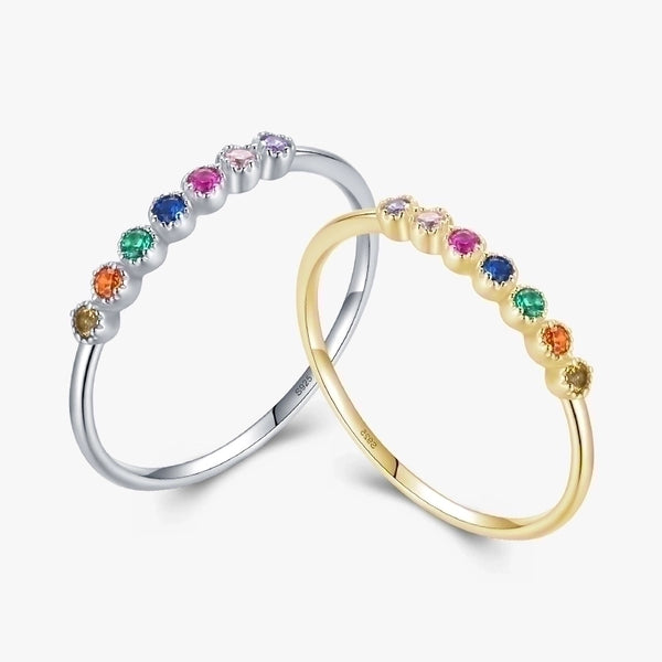 Cute Rainbow Sterling Silver Plating Inlay Zircon 14k Gold Plated Rhodium Plated Rings