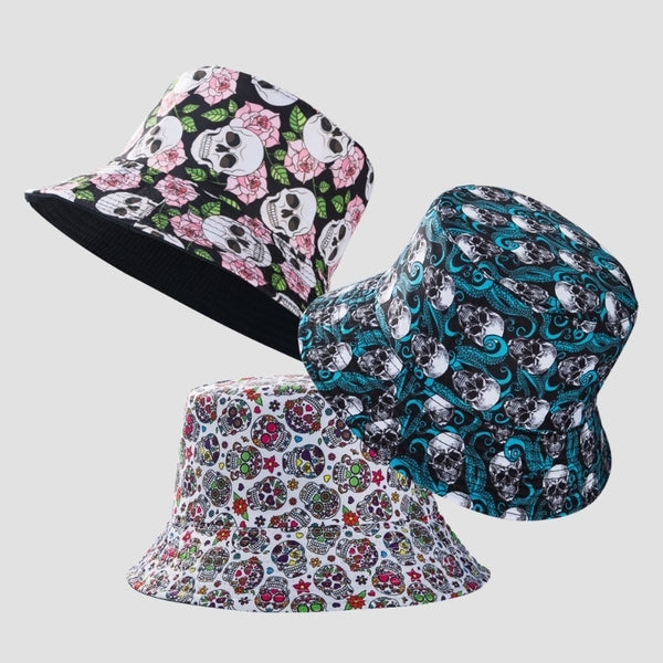 European And American Halloween Personality Skull Bucket Hat Male Sun Protection Sun Hat Lady Graffiti Reversible Bucket Hat