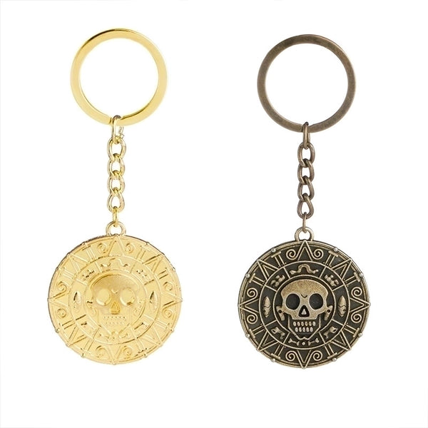 Explosion Keychain Caribbean Pirate Skull Gold Coin Keychain Hot Accessories Wholesale