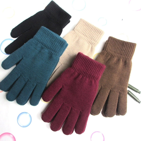 Factory Wholesale Warm Gloves Winter Thickened Fleece-lined Stretch Knitted Five Finger Gloves Hand Men Women Gloves