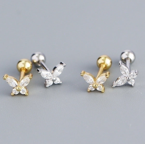 Fashion Butterfly Silver Inlay Zircon Ear Studs 1 Pair