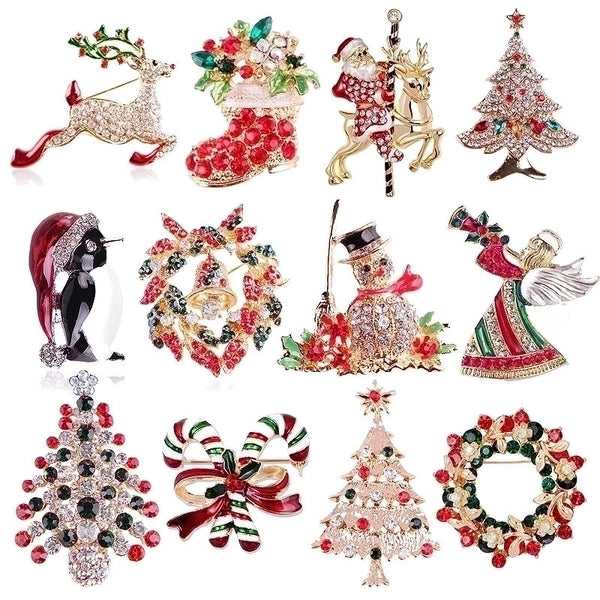 Fashion Pin Christmas Hat Christmas Tree Snowman Alloy Inlay Rhinestones Unisex Brooches