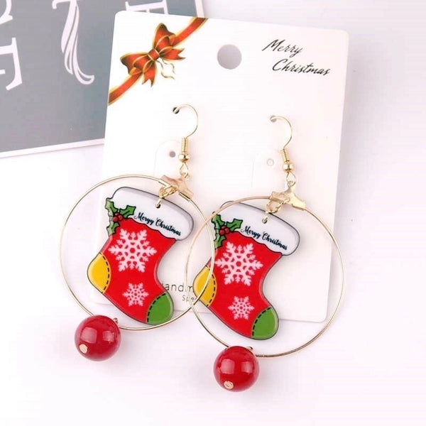 Fashion Christmas Hat Santa Claus Christmas Socks Alloy Beaded Women's Drop Earrings 1 Pair