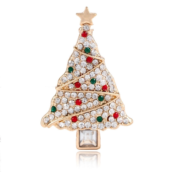 Fashion Christmas Tree Alloy Plating Inlay Rhinestones Women's Brooches