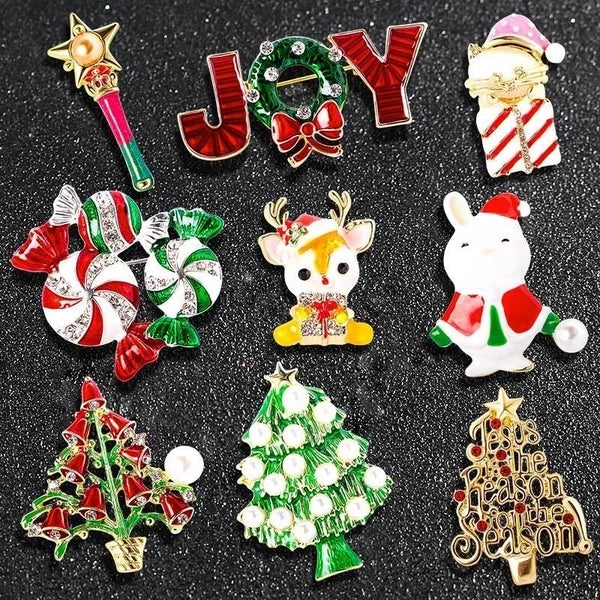 Fashion Pin Christmas Tree Letter Snowman Alloy Enamel Rhinestones Unisex Brooches