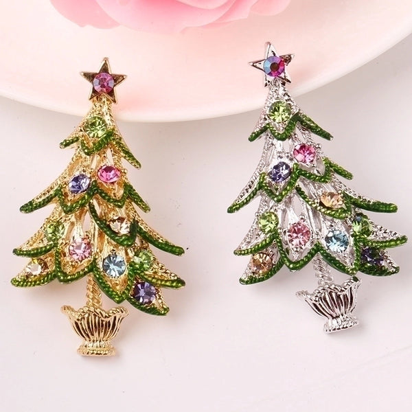 Fashion Christmas Tree Metal Inlay Artificial Gemstones Women's Brooches