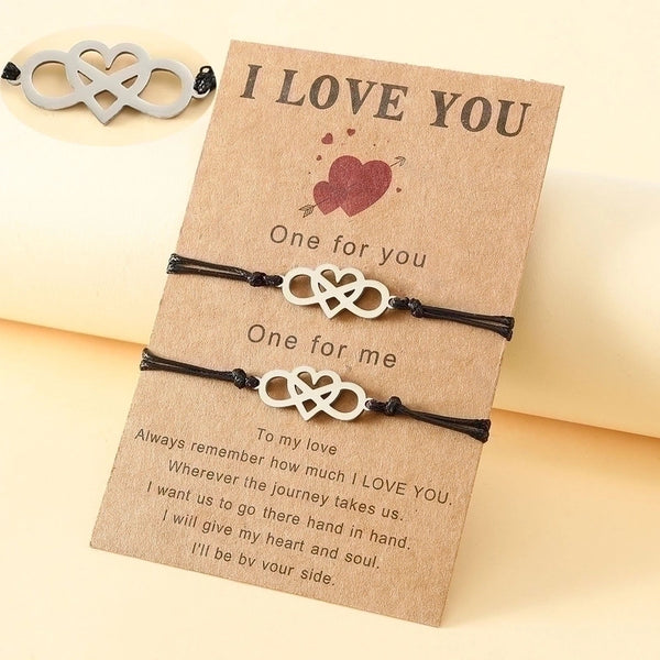 Fashion Jewelry Stainless Steel Heart Shaped Eight-character Couple Card Hand Weaving Bracelet