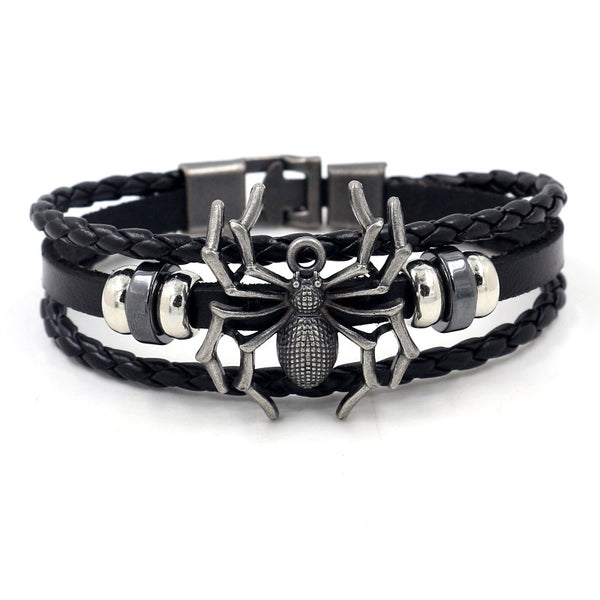 Fashion Men's Bracelet Retro Alloy Spider  Braided Leather Bracelet Wholesale