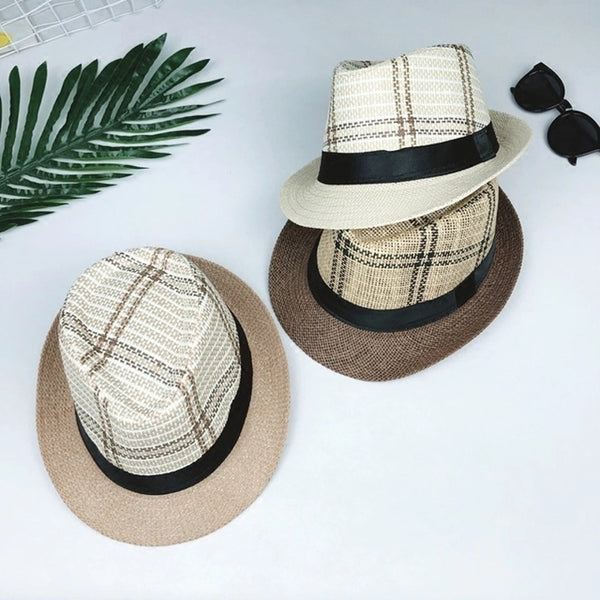 Fashion Plaid Straw Hat Beach Sun Hat Sunscreen Jazz Hat