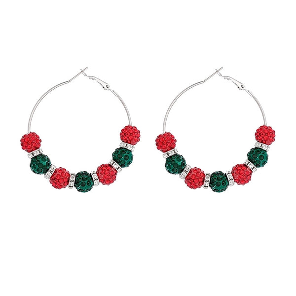 Fashion Round Metal Beaded Inlay Rhinestones Women's Hoop Earrings 1 Pair