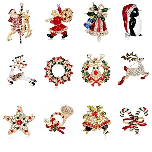 Fashion Santa Claus Star Elk Alloy Plating Rhinestones Women's Brooches