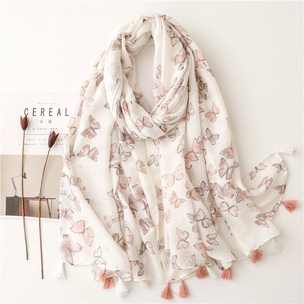 Fashion Scarf Color Butterfly Sprinkle Gold Pink Tassel Scarf Shawl