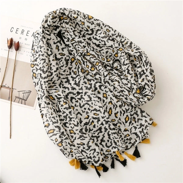 Fashion Scarf Leopard Printing Tassel Travel Sunscreen Beach Towel Shawl