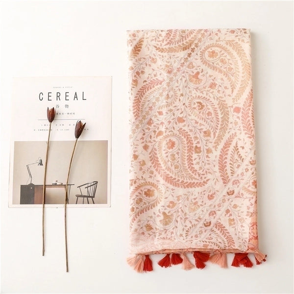 Fashion Scarf Orange Wheat Ear Tassel Travel Beach Towel Shawl