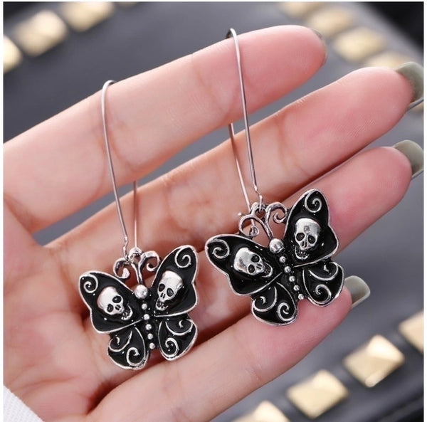 Fashion Simple Oil Dripping Skull Butterfly Earrings Insect Alloy Ear Hook