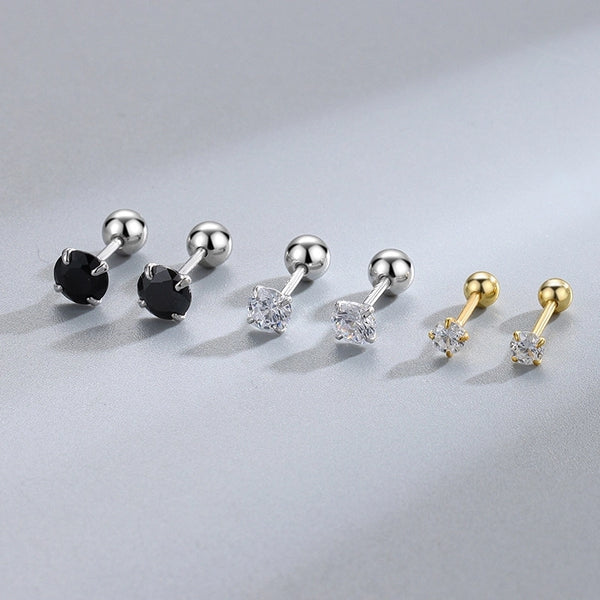 Fashion Solid Color Sterling Silver Inlay Zircon Ear Studs 1 Pair