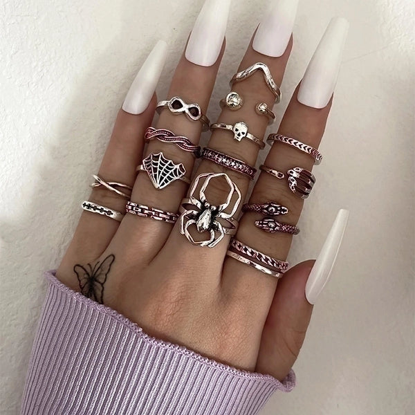 Fashion Spider Snake Palm Unlimited 8 Irregular Cross Ring 15-piece Set