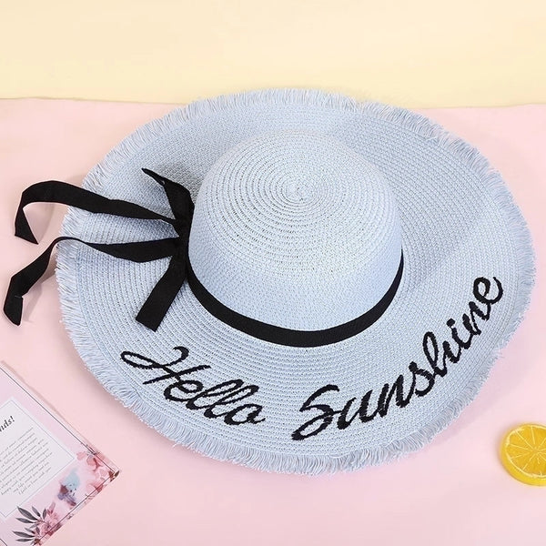 Fashion Wide-brimmed Outdoor Streamer Letter Printing Straw Sunscreen Hat