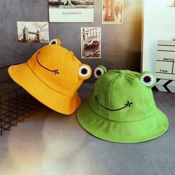 Fisherman Hat Korean Version Cute Art Frog Smile Embroidery Sun Hat Warm Basin Hat