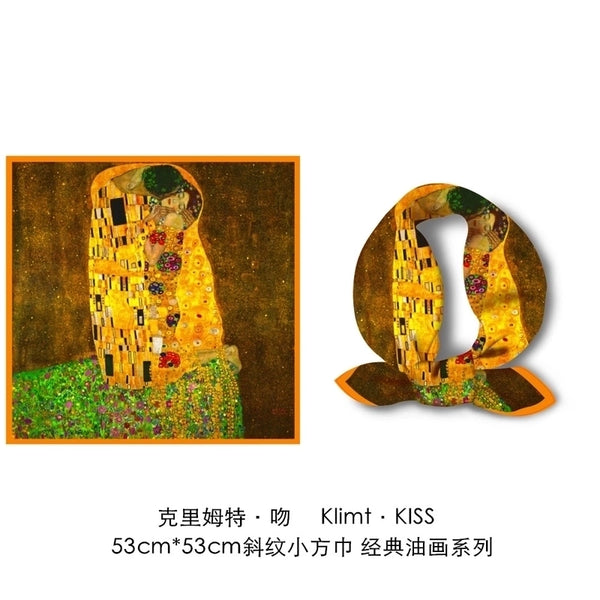 Four Seasons New Oil Painting Klimt Kiss Female Twill Decoration Small Square Scarf