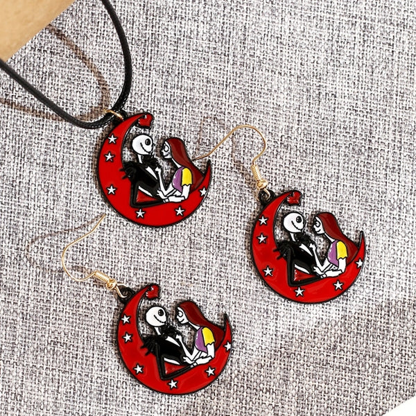 Funny Human Alloy Enamel Halloween Unisex Earrings Necklace Jewelry Set