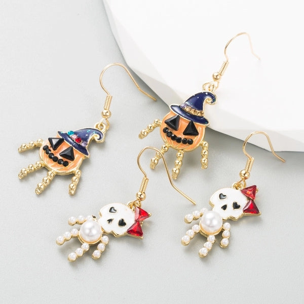 Funny Skull Inlay Alloy Rhinestones Earrings