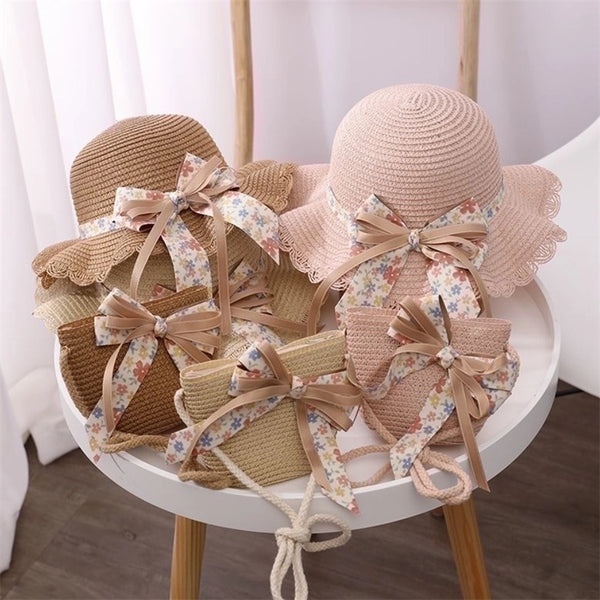 Girl's Sweet Bow Knot Jacquard Straw Hat