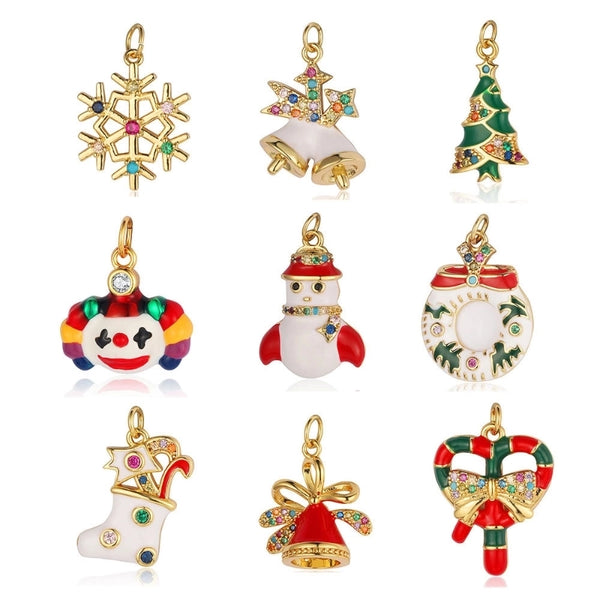 Glam Christmas Tree Santa Claus Snowflake Copper Plating Inlay Zircon 18k Gold Plated Christmas Charms Jewelry Accessories