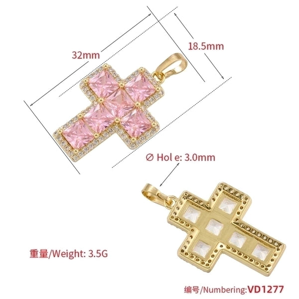 Glam Luxurious Shiny Cross 18k Gold Plated Zircon Copper Wholesale Pendants