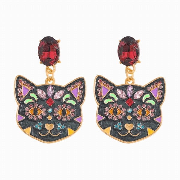 Halloween Cat Animal Alloy Diamond Earrings Wholesale Jewelry